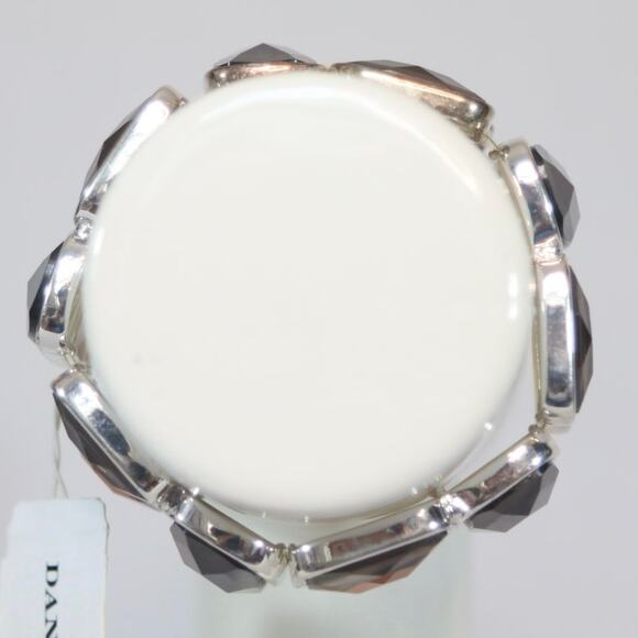 Dana Buchman Stretch Bracelet Silver Tone Bezel Faceted Brown Colored Stones - Picture 2 of 9